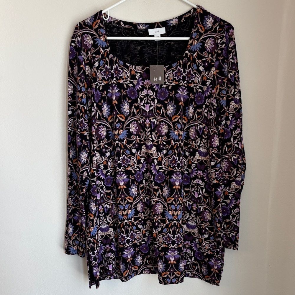 J. Jill women’s tunic long sleeve paisley scoop neck stretch casual shirt Lg NWT